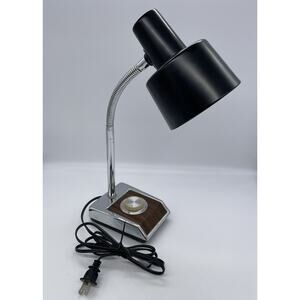 Vintage 1970’s MOBILITE Model 343 Dimmable Desk Lamp Chrome Woodgrain Goose Neck